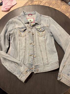 Hollister Light Blue Denim Jacket with Pink Trim